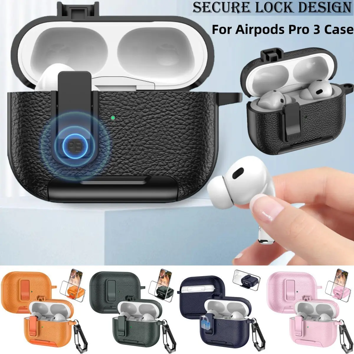 حافظة لهاتف AirPods Pro 3 مع غطاء حماية لحامل الهاتف تصميم قفل مفتاح التشغيل التلقائي مع حافظة حلقة تسلق لأجهزة AirPods Pro 3