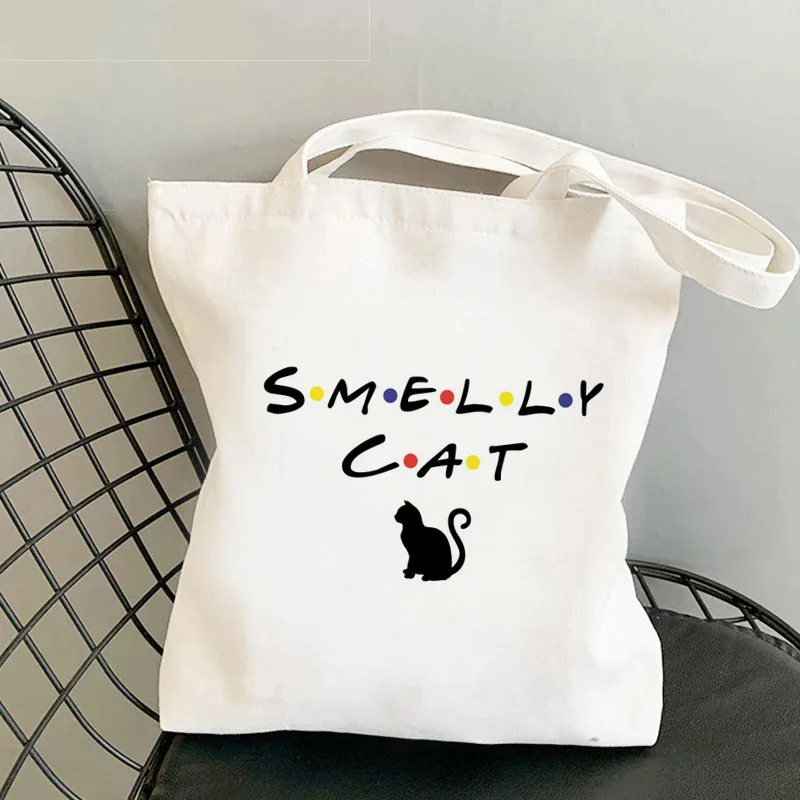 

Minimalist Canvas Shoulder Bag Women Cute Cat Print Tote Bag Reusable Eco-friendly Shopping Bag for School Travel Commuting