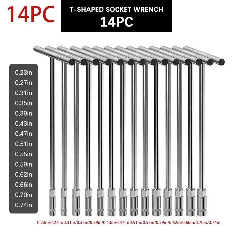 مجموعة مفاتيح ربط على شكل حرف T مكونة من 14 قطعة، مفتاح ربط متعدد المواصفات، أداة عملية لصيانة السيارات