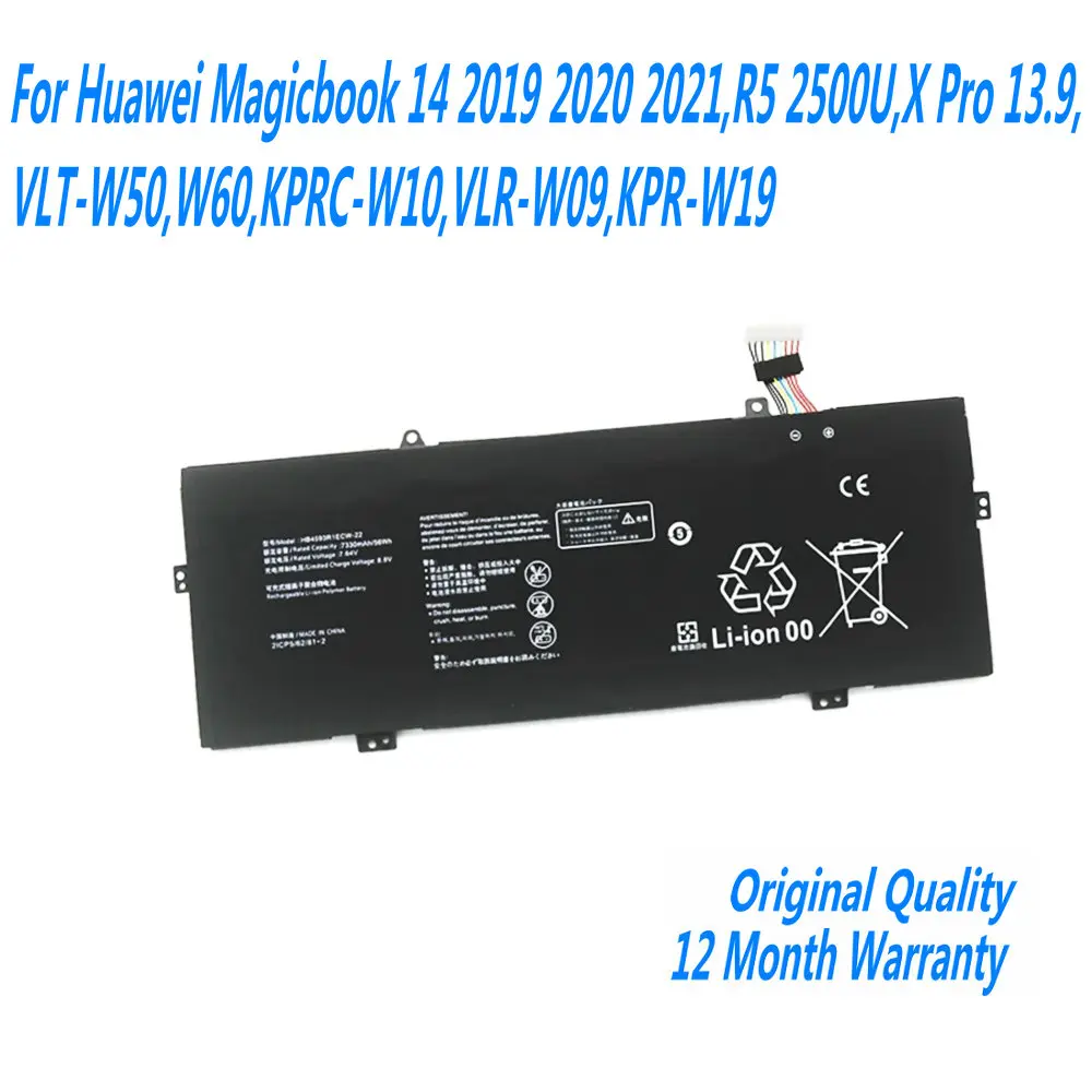 

HB4593R1ECW-22 Laptop Battery For Huawei Magicbook 14 2019 2020 2021,R5 2500U,X Pro 13.9,VLT-W50,W60,KPRC-W10,VLR-W09,KPR-W19