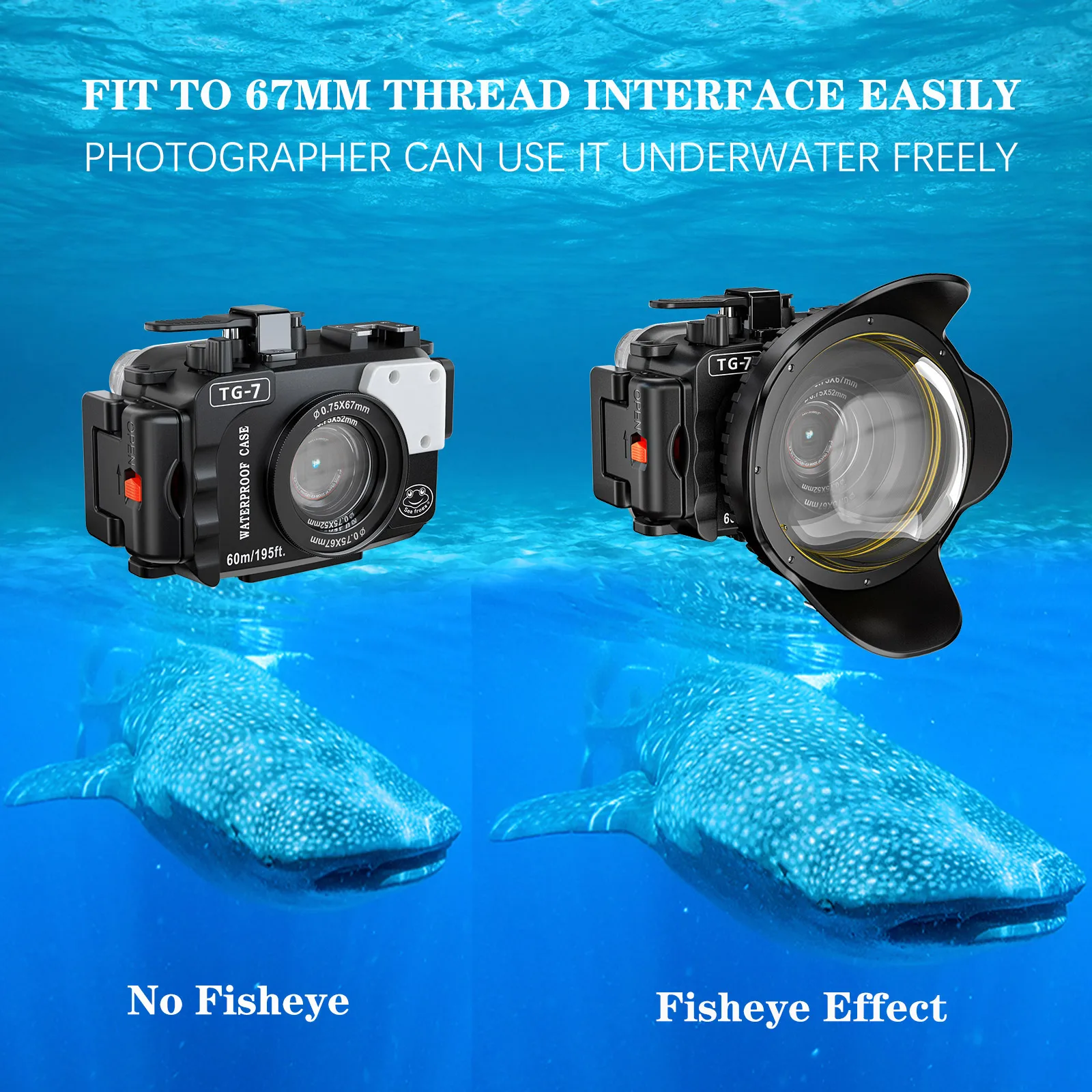 Seafrog is suitable for the Olympus TG7 black diving case, new 60 meter waterproof camera case