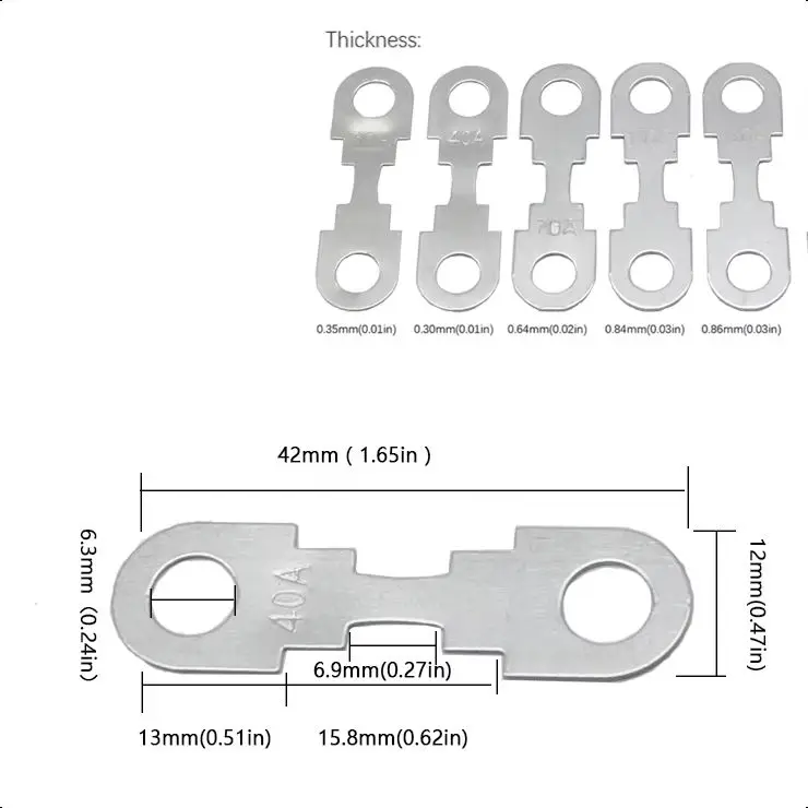 【10-5PCS】30A 40A 50A 60A 70A 80A 100A 110A 120A 150A 200A Universal Flat Plate Car Fuse Metal Strip for Automotive Fuse