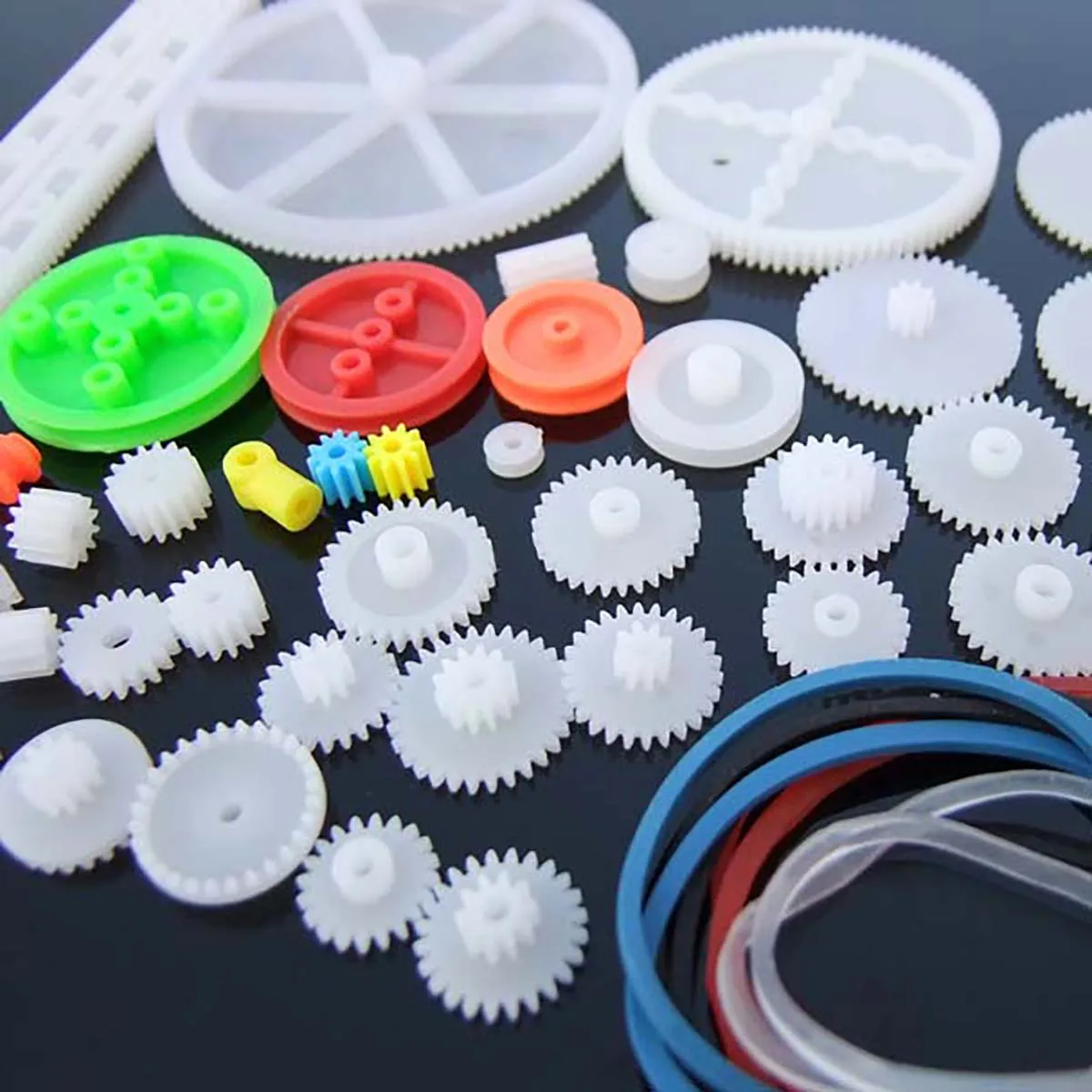 51Pcs 43 Kinds of Motor Plastic Gear Bag Spindle Gears Worm Gears Racks Crown Gears Belt Gears Auto Model Accessories