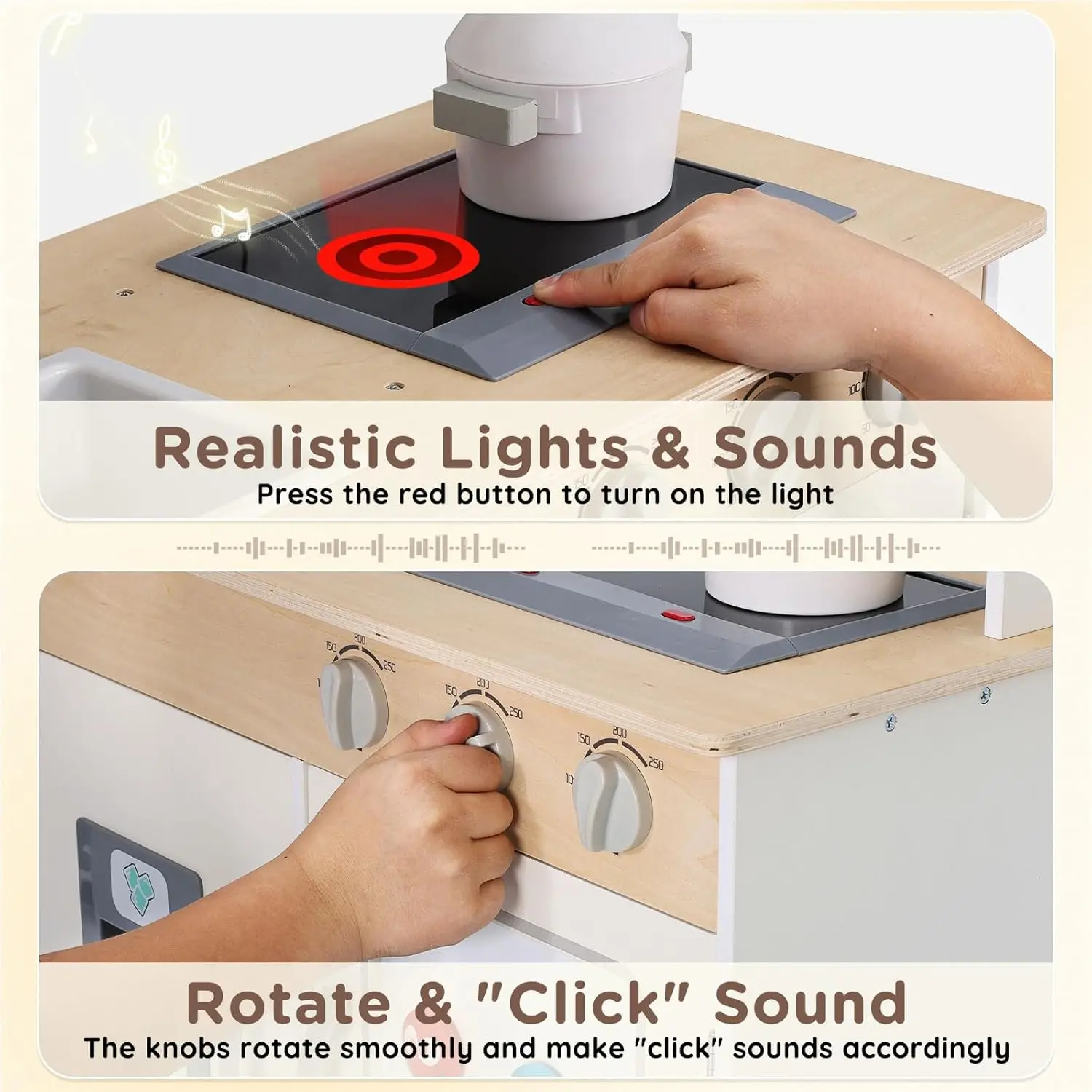 남아용 나무 놀이 주방, 프리미엄 유아 척 놀이 요리 세트, 스토브, 냉장고, 액세서리 포함