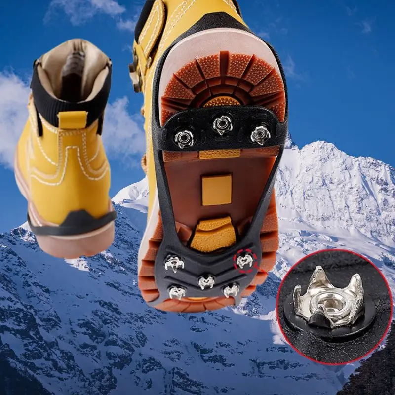 Crampones para exteriores, cubierta de zapatos antideslizante, tachuelas de escalada de nieve de hielo, resistente al desgaste, garras de nieve de montañismo, simples, 8 dientes