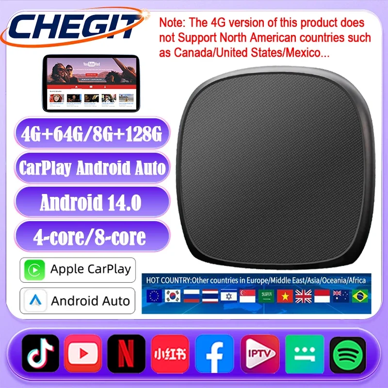 5 in 1 8-Core Smart CarPlay Ai Box Android14 TV Box Wireless CarPlay Android Auto Plug and Play For Netflix TikTok Youtube