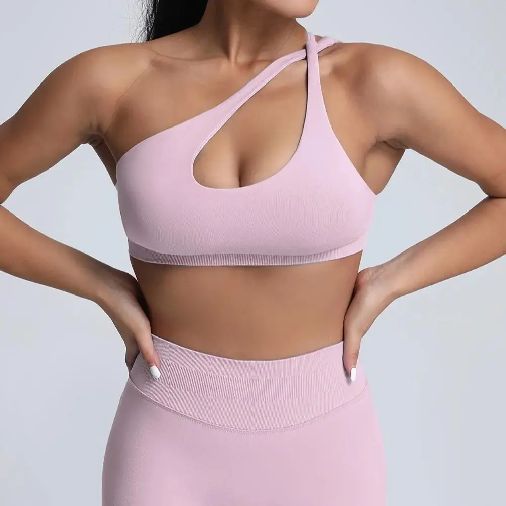 HISTELLO Impact Asymmetrischer Sport-BH für Damen, Gym-Unterwäsche, hohe Unterstützung, rückenfreies Neckholder-Top, nahtlos, Naked-Feel, Fitness-Yoga-BH