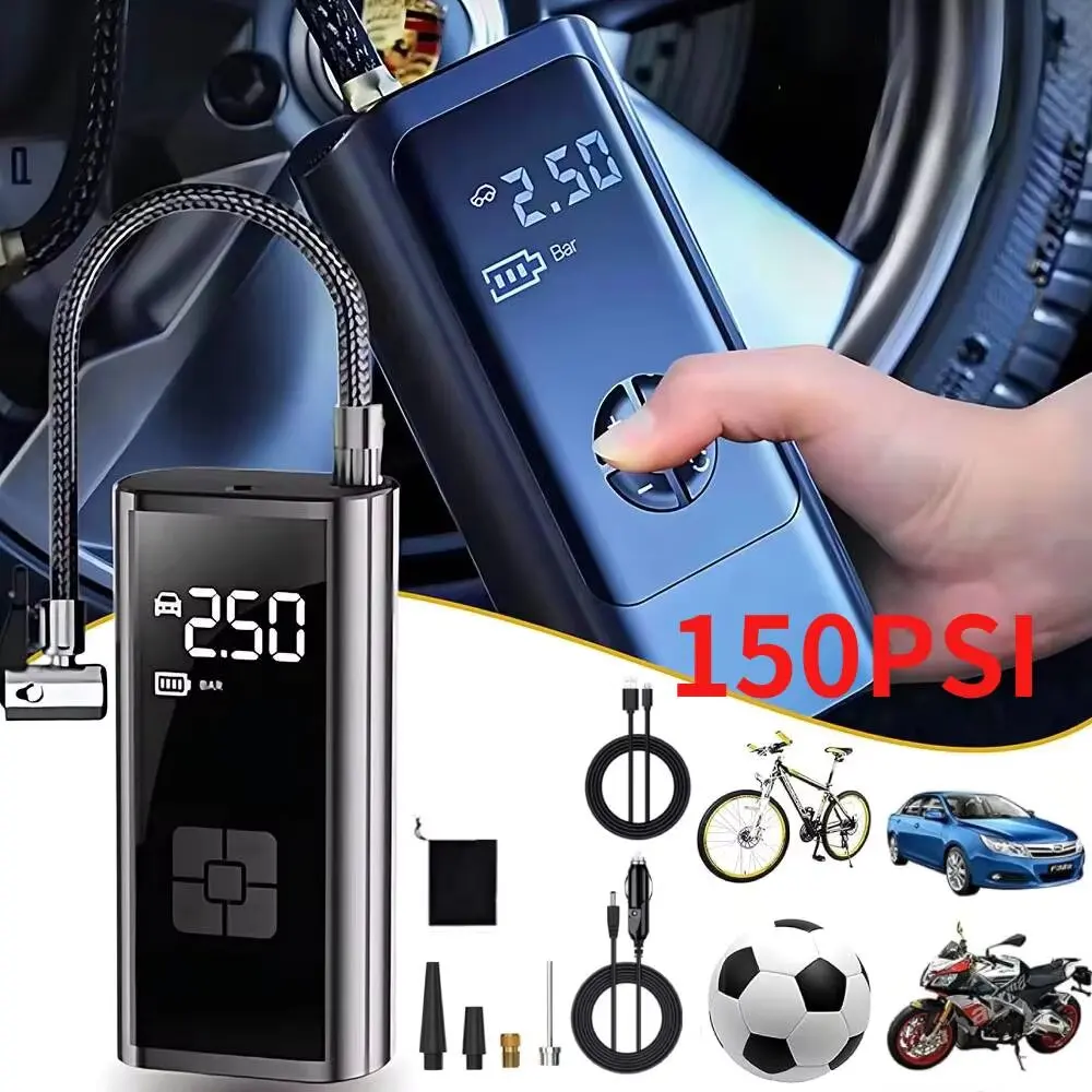 Wireless Car Air Pump Portable Air Compressor Electric Tire Inflator with LCD Digital Display for Car Motorcycles Bicycle Ball