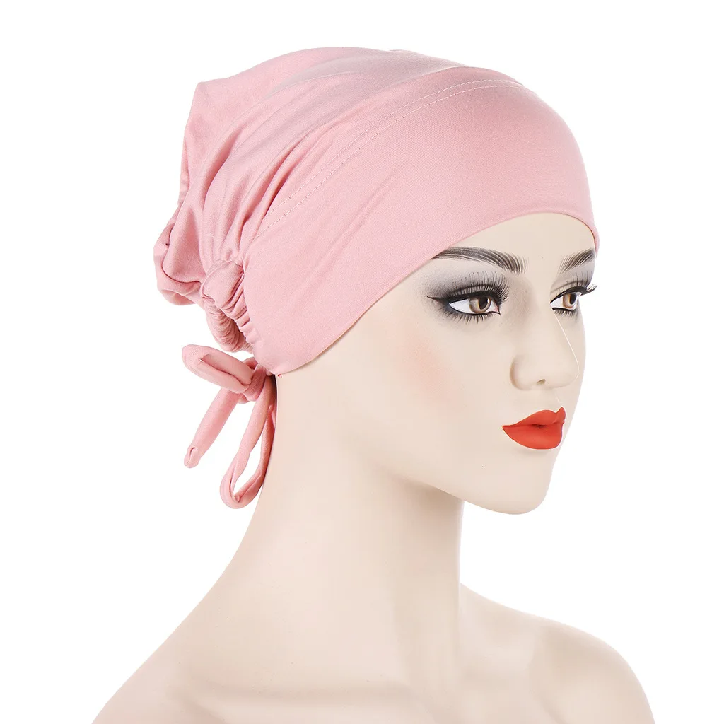 Gorro Hijab de satén de doble capa para mujer, Islam Undercap con gorro de corbata, hiyab instantáneo, bufandas turcas, turbante musulmán, pañuelo