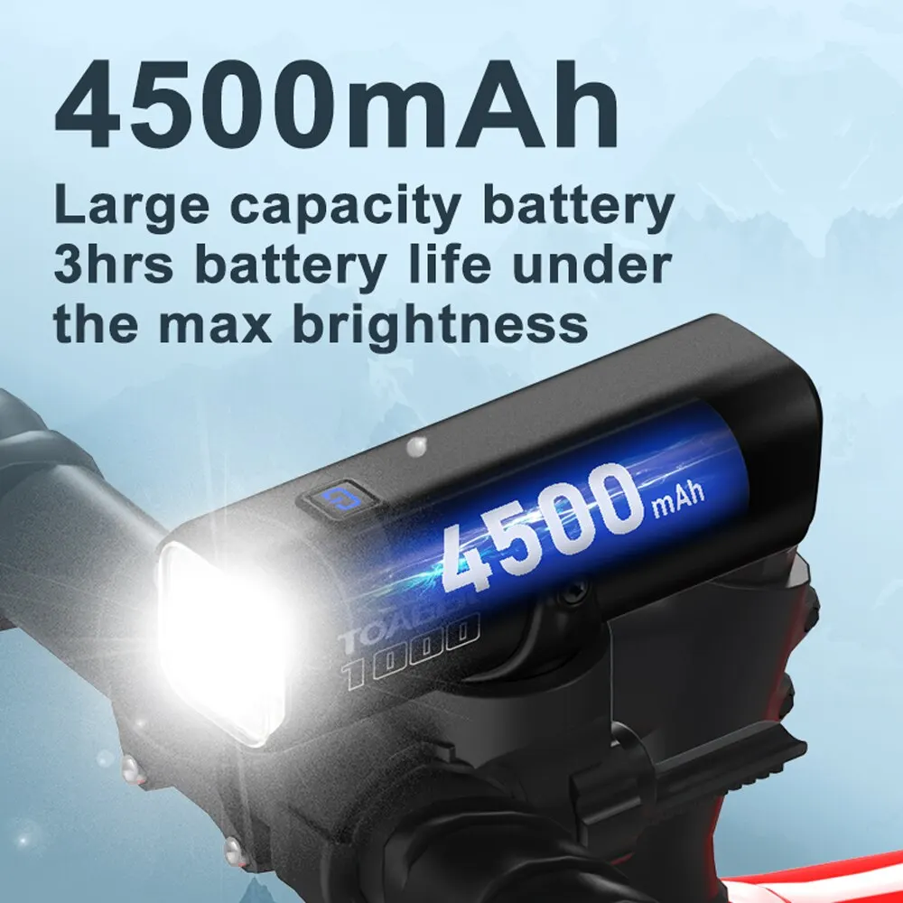 TOAGER 1000LM Bike Light Front Lamp TypeC Rechargeable LED 21700 4500mAh Bicycle Light Waterproof Headlight Bike Accessories