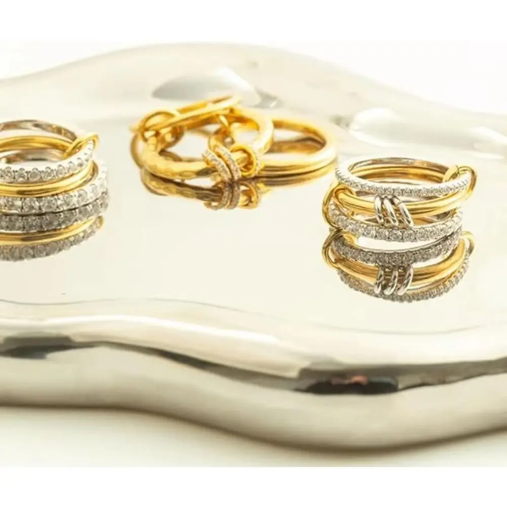 

Three Layered Ring Geometric Knuckle Ring Gold Stackable Rings Metal Stackable Rings Twist Folding Ring