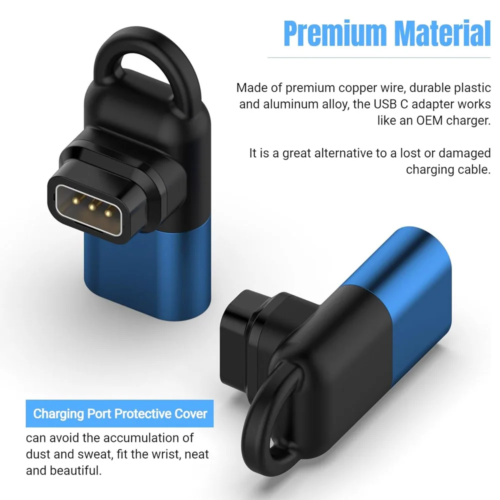 Charger Adapter for Coros PACE 3/ PACE 2 Metal Connector to Type-C Charging Cable Cord for COROS Apex Pro/ Vertix/ Vertix 2 Blue