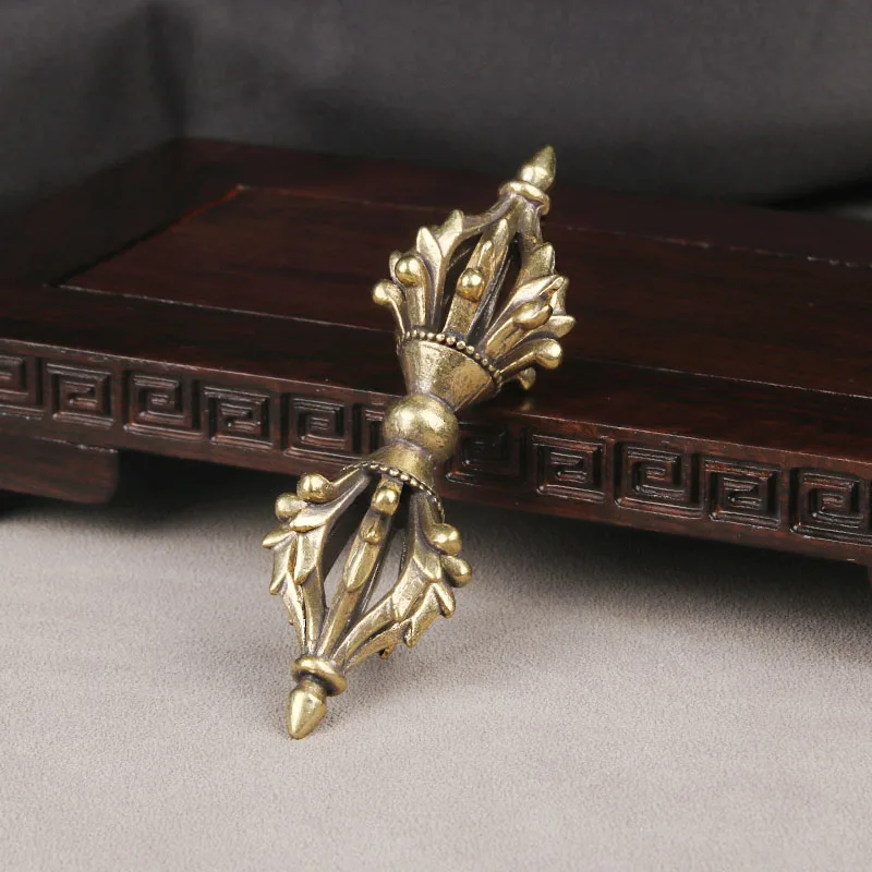 Brass Antique Vajra Subduing the Devil Knob Handpiece Xizang Religious Magic Tools Vajra Knob Handicraft Bronze Antiques