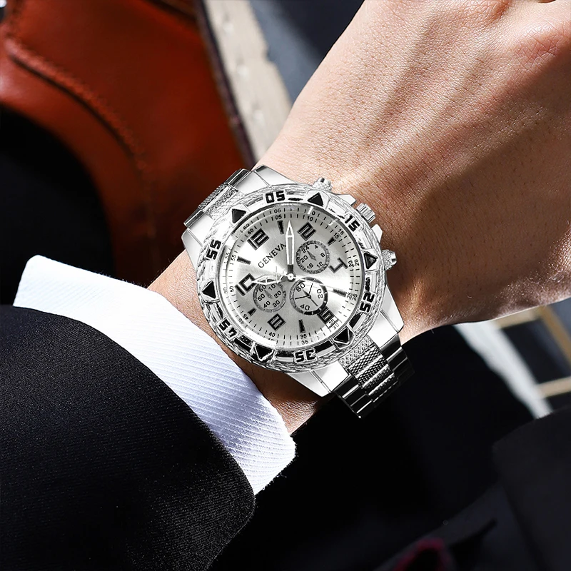 4pcs/set Men's Luxury Alloy Strap Quartz Watch Combination Set, Classic Circular Dial Display, Men's Watch Set (no Box)