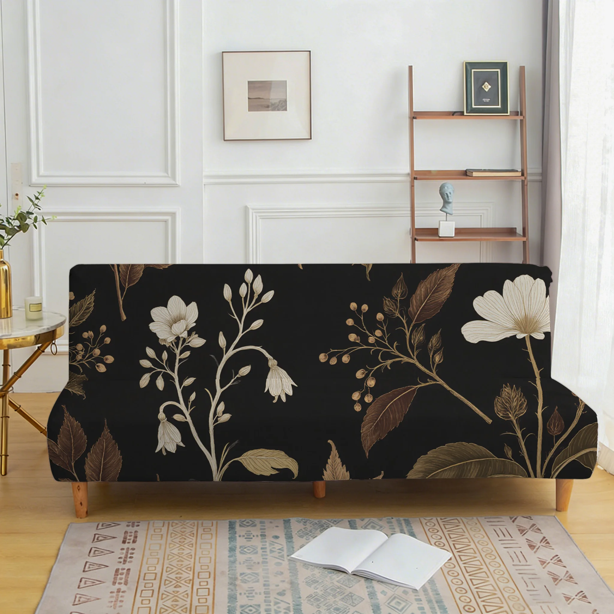 

Ретро-покрывало для дивана черного цвета с золотым узором, подходит для различных видов домашнего декора, простое в установке, можно стирать в машине.