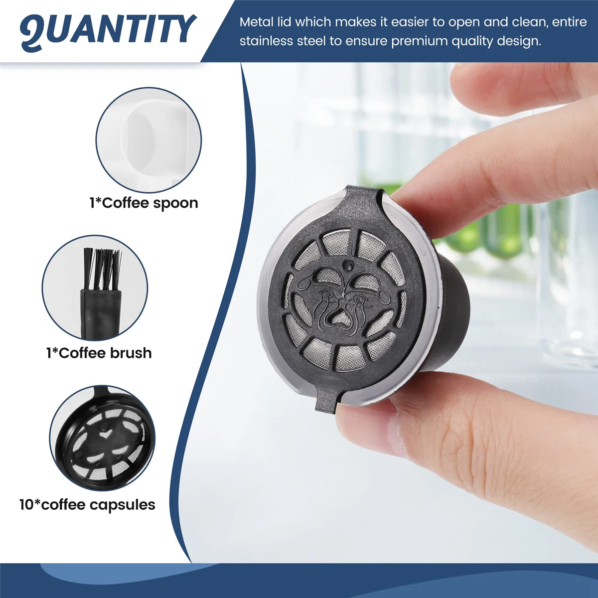 10 Pcs Reusable Refillable Coffee Capsule Filters for Nespresso with Spoon Brush Kitchen Accessories Coffee Filter Black#ABGP