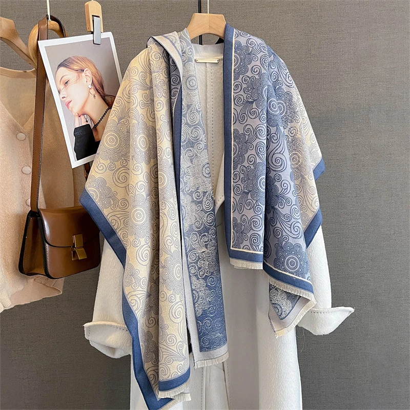 

65*190cm Women Winter Scarf Double-Sided Color Gradient Faux Cashmere Scarves Luxury Wraps Shawls High-Quality Pashmina Blanket