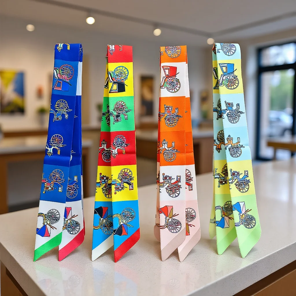 

Cartoon Plaid Carriage Pattern Scarf Bandana Japanese Korean Gift for Women FourSeasons Hair Ribbon Bag Handle Silk Accessory