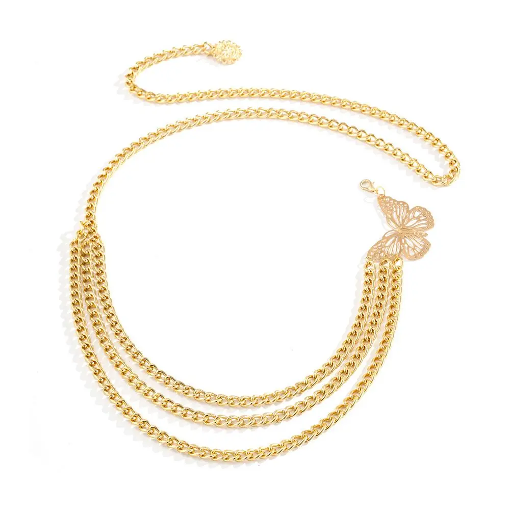 

Hollow Out Fashion Butterfly Dress Accessories Metal Gold Silver Sexy Belt Body Chain Gift For Women Waist Chain