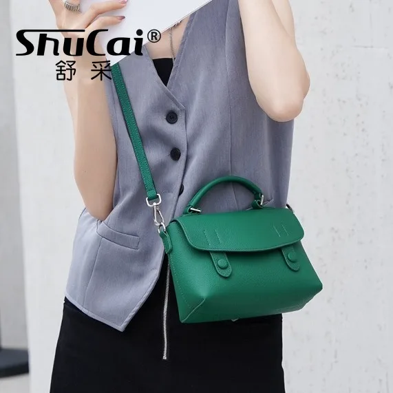 Genuine Leather Messenger Bag Cowhide Small Square Bag Female Crossbody Handbag Tote Single Shoulder Commuter Fashion Women Bags