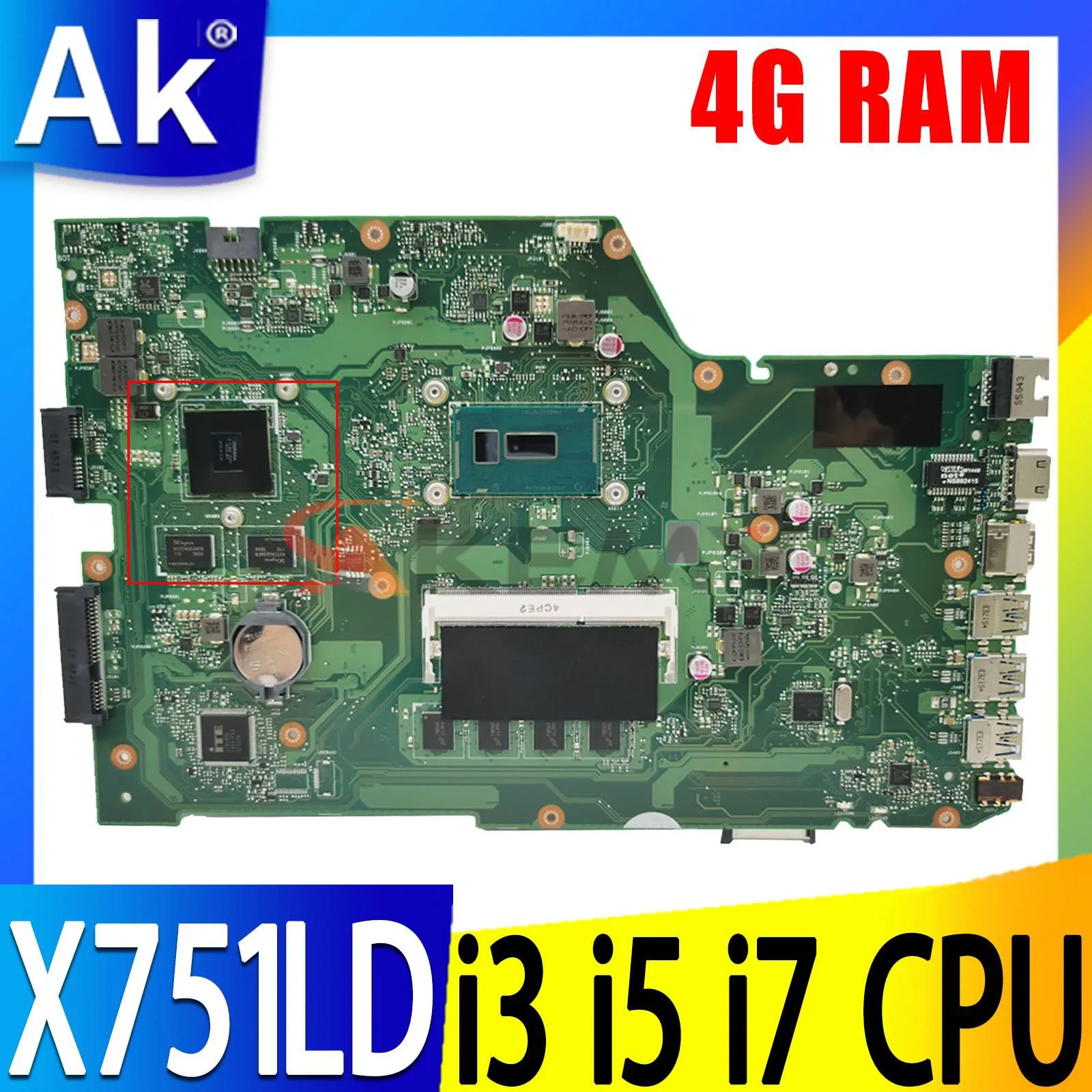 

Shenzhen X751LD Mainboard For ASUS X751LA K751LD F751LDV X751LDV X751LJ X751LB X751LN Laptop Motherboard I3 I5 I7 CPU UMA/PM 4GB