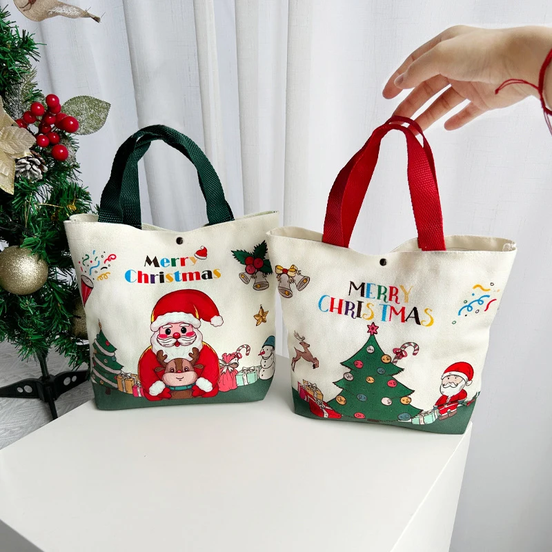 Bolsa de regalo de Navidad dibujos animados Santa Claus alce árbol de Navidad bolsa de lona de mano decoración de Feliz Navidad