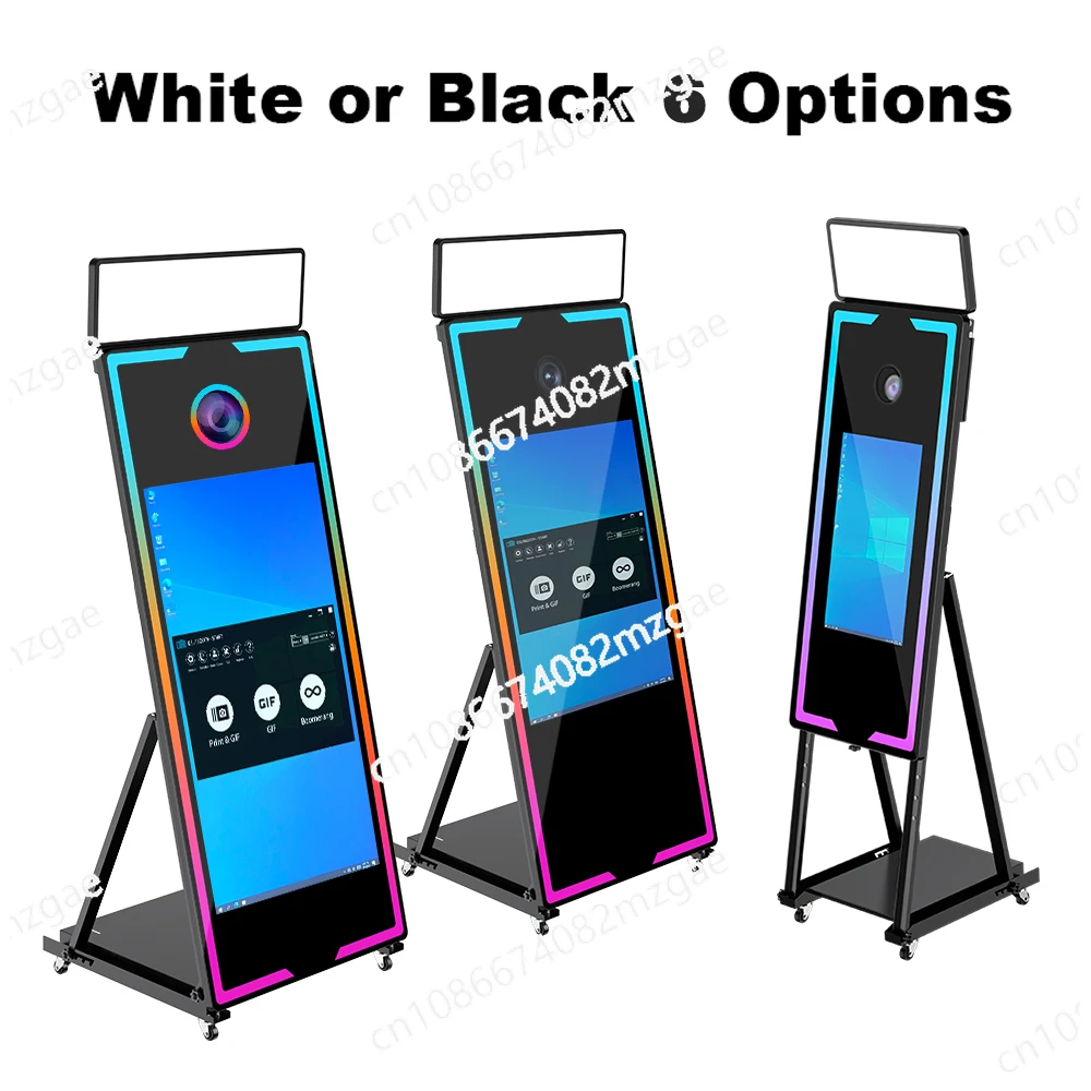 Interactive 45 65 Inch Touch Screen Mirror Photobooth Portable with Square Light, Magic Photo Booth Machine for Wedding Party
