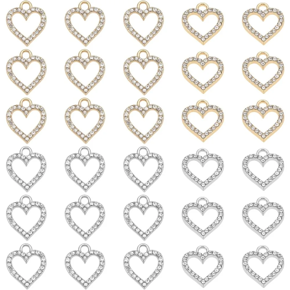 

60pcs Rhinestone Heart Teardrop Star Pendants Love Shape Butterfly Moon Alloy Charms Valentine Heart Dangle Charms for DIY