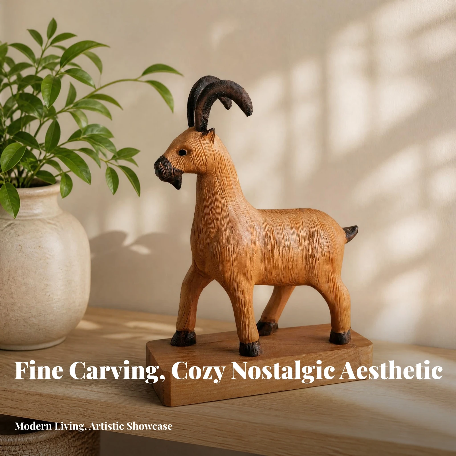 

Rustic Nordic Goat Figurine Handmade Wooden Goat Figurine House Decoration