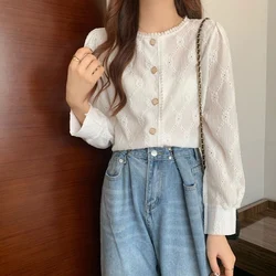 French Style Retro Casual Fashion Elegant Lace Long Sleeve Shirt Autumn New Solid Color All-match Basic Young Style Women's Top