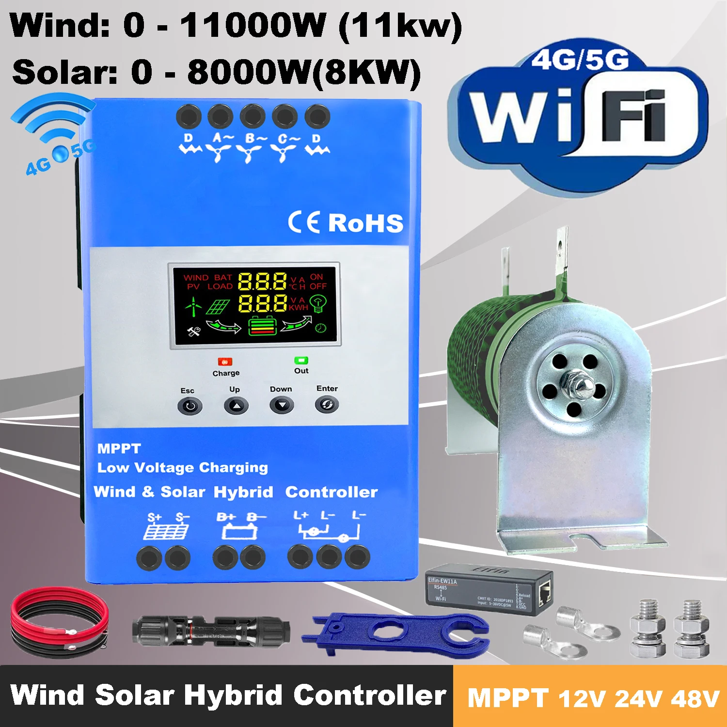 4KW 6000W MPPT Wind Solar Hybrid Charge Controller 12V 24V 48V   LCD Display Wifi Monitor For Lifepo4 Lithium Lead Acid Battery