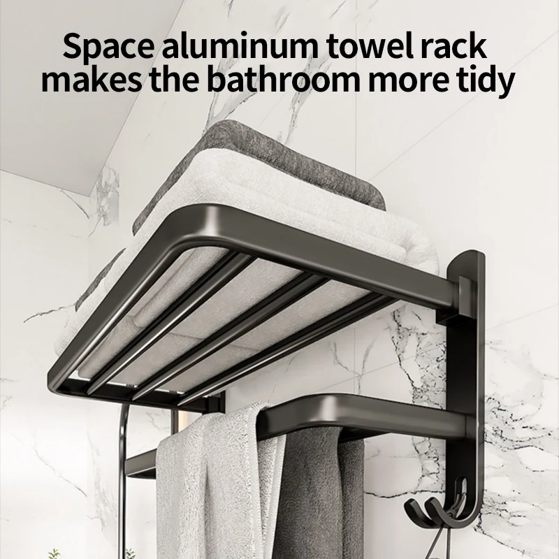 

No Need To Drill Aluminum Bathroom Storage Rack Without Drilling Toilet Bath Towel Rack Bathroom Hardware Hangers