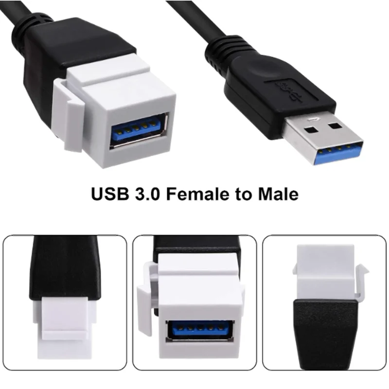 USB 3.0 Keystone Jack Inserts Cable, USB 3.0 A Male Female Keystone Insert Wall Plate Outlet Panel Adapters Connector Cable