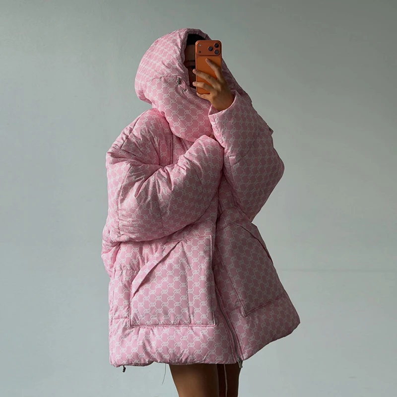 Oversized Puffer Women’s Jackets Coat Print Hooded Zipper Parka Coats Loose Mid‑Length Warm Winter Outerwear With Big Pockets 2 Oversized Puffer Women's Jackets Coat Print Hooded Zipper Parka Coats Loose Mid‑Length Warm Winter Outerwear With Big Pockets 2