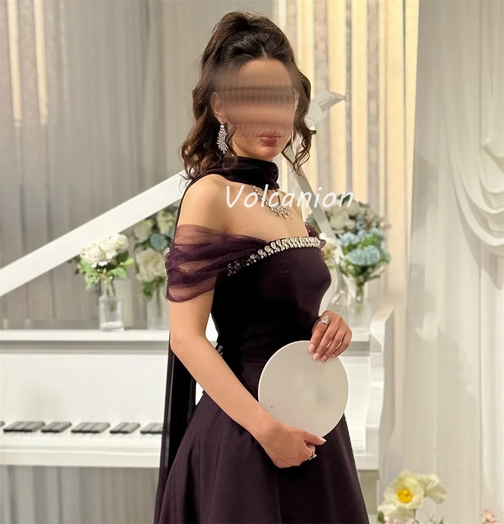 تخصيص الطراز الحديث أزياء جيرسي حجر الراين Ruched ألف خط خارج على الكتف الكاحل طول فساتين فساتين مناسبة مخصصة