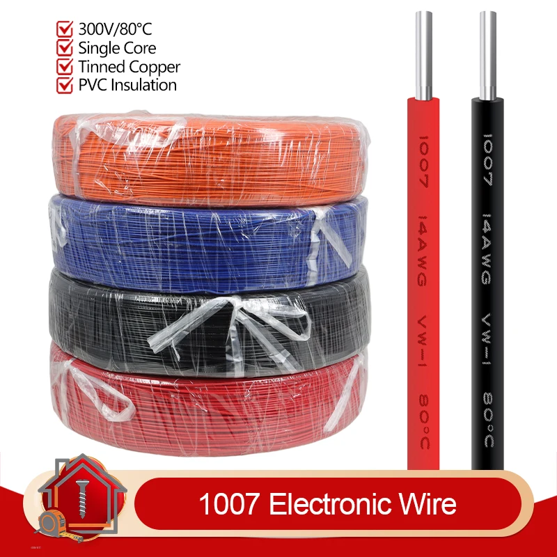 2/5/10m Kupferdraht LED-Kabel 26 24 22 20 18 16 14 AWG Massivleitung PVC-Isolierung Verzinnt Einadrig 1007 Elektrokabel