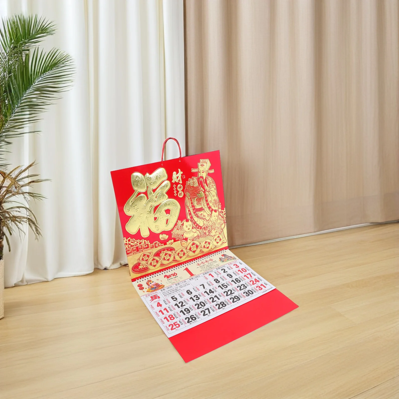 

2Pcs 2026 Chinese Zodiac Horse Calendar Gold Foil Hanging Wall Decor Lunar Daily Planner Feng Shui Good Luck New Year