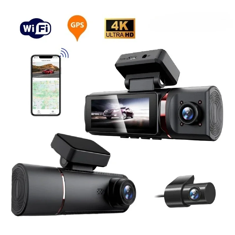 4K three-lens 3.16-inch screen built-in GPS large-angle ultra-clear driving recorder