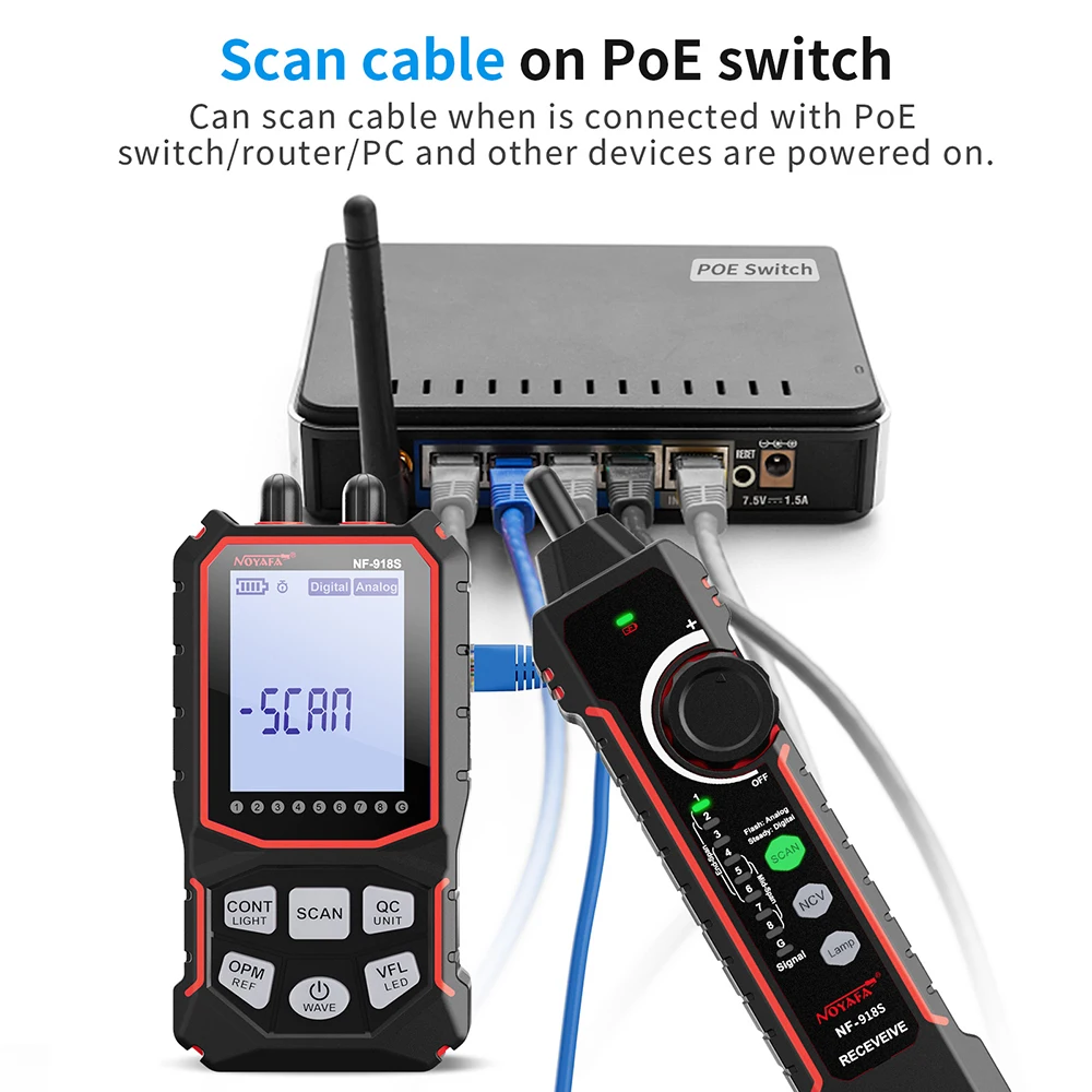 Noyafa testeur de câble réseau affichage LCD traqueur de câble NF-918S vérificateur PoE compteur de puissance optique localisateur visuel de défauts outils réseau