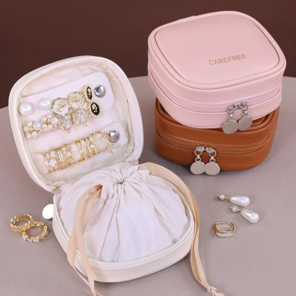 

Mini Portable PU Jewelry Box Packing Bag Organizer Travel Earrings Ring Sorting Bag Bracelet Necklace Drawstring Storage Bag