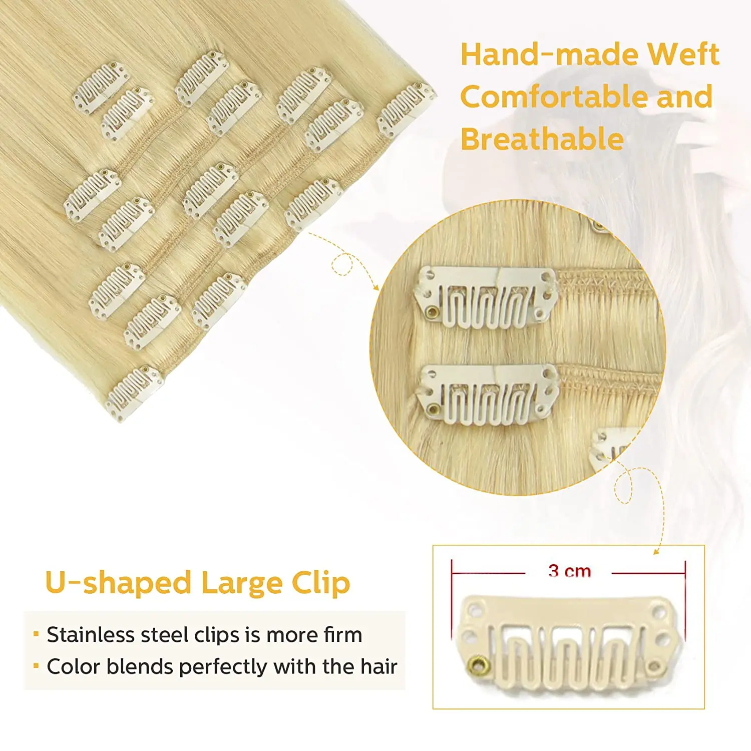 Clip In Human Hair Extensions Blonde Brazilian Remy Straight Clips On Hair 7 Pieces/Set Full Head 120G Clips Hair For Women