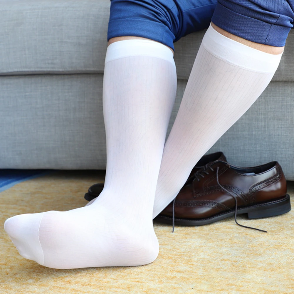 

Stocking Mens Socks Silk High Thin Wide Striped Toe 1pcs Black/Navy Blue Breathable Business Dress Nylon Brand New
