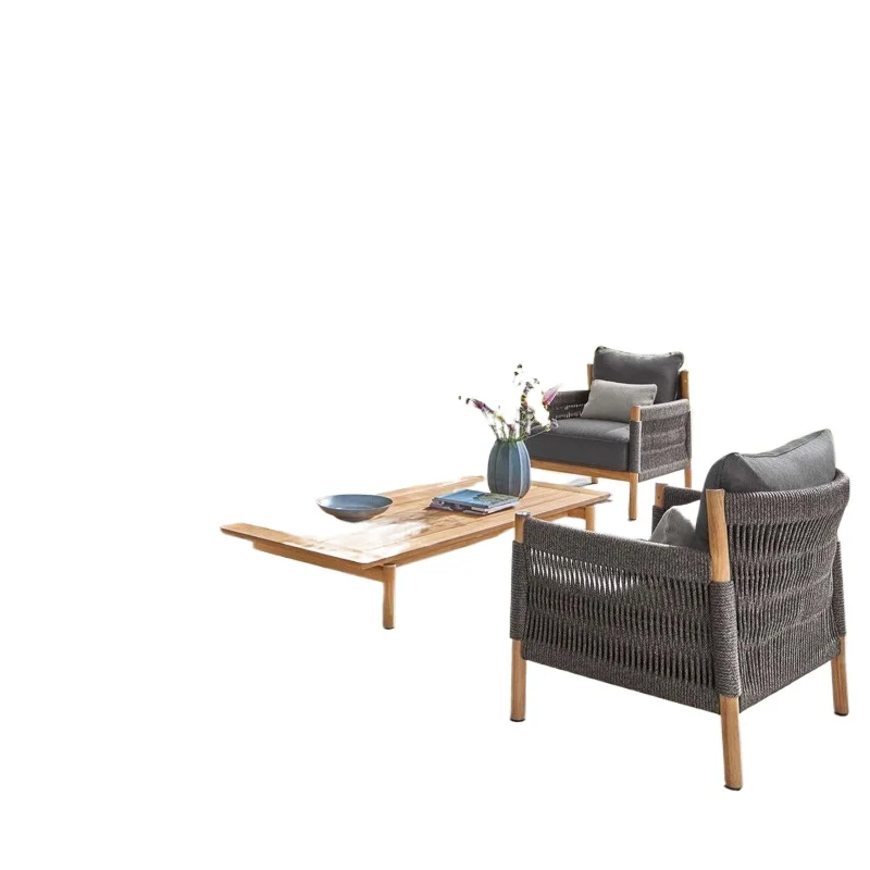 

Nordic outdoor leisure solid wood sofa, courtyard waterproof and sunscreen single and double rattan chair
