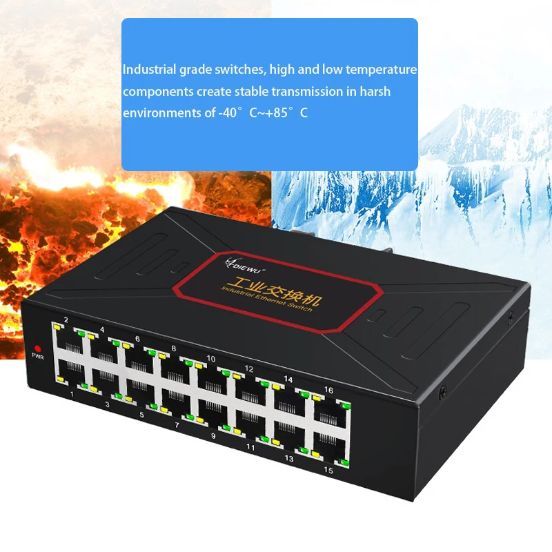 Imagem -04 - Industrial Grade Ethernet Network Switch Hub Rede Cabo Splitter Adaptador Lan 16 Portas 100m Rj45 Lan Extender