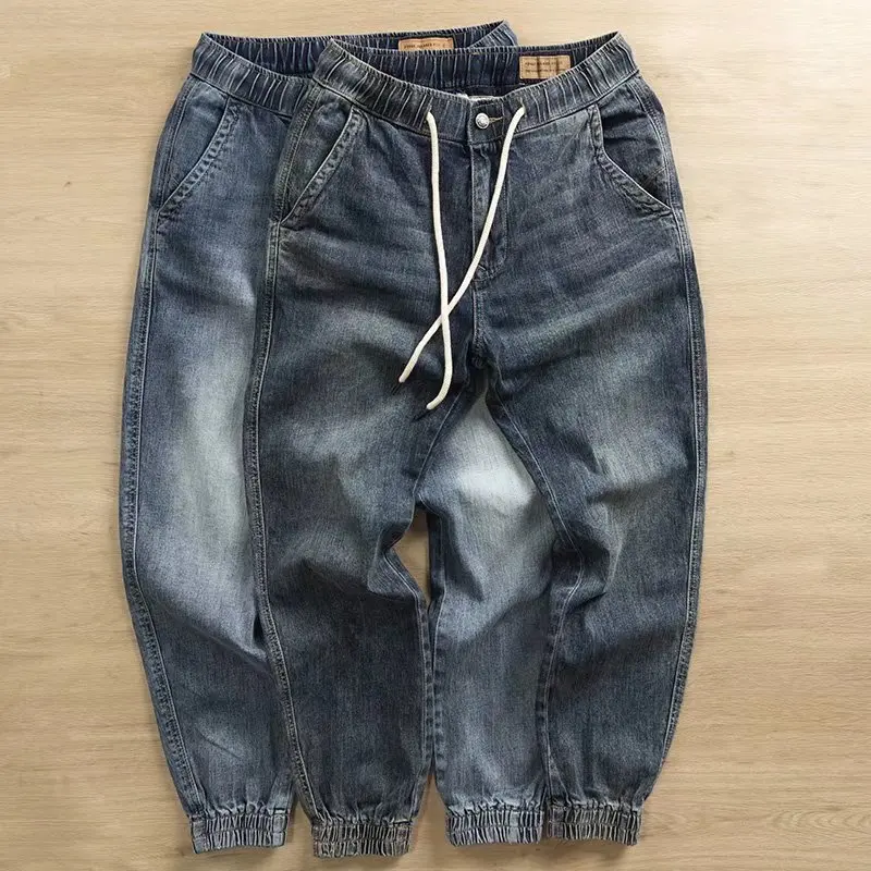 耐摩耗性ルーズフィットメンズジーンズ作業着カジュアル秋冬デニムパンツ原宿スタイル長ズボンハルビン