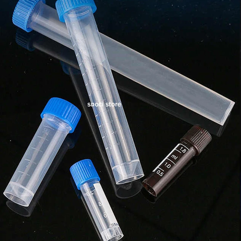 100Pcs Plastic Test Tubes  Freezing Tube  Vials Sample Craft Screw Cap Bottles for Office School Chemistry Supplies 1~15ml