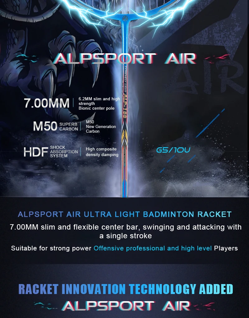 ALPSPORT AIR 10U Ultraleicht 52g T800 Badminton-Schläger Schneller Rebound Importiert Maximal 28lbs 100% Pro Kohlefaser + Titanium Schläger Für mittlere bis fortgeschrittene Spieler – Detail 6
