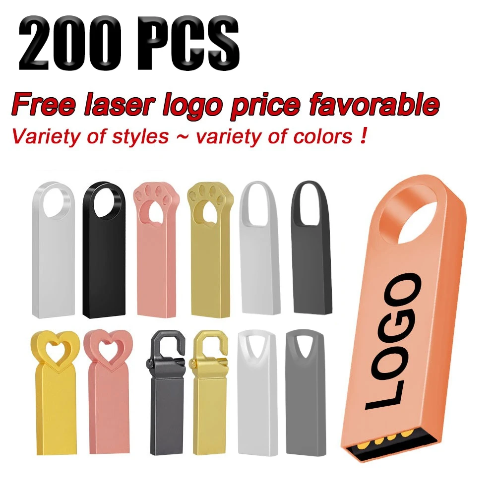 200PCS 2.0 Wholesale Price Metal Usb 4GB 2GB Free Customize Logo Memory USB Flash Drive Stick 64GB 32GB Pendrive 16GB 8GB USB