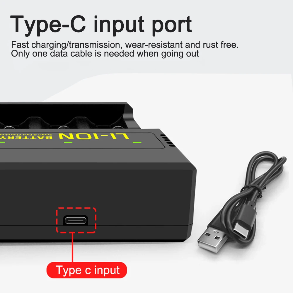 18650 Battery Charger 1/2/4 Slot Type-C Portable Battery Charger 4.2V Rechargeable Lithium Charger Adapter For 18650 16340 14500