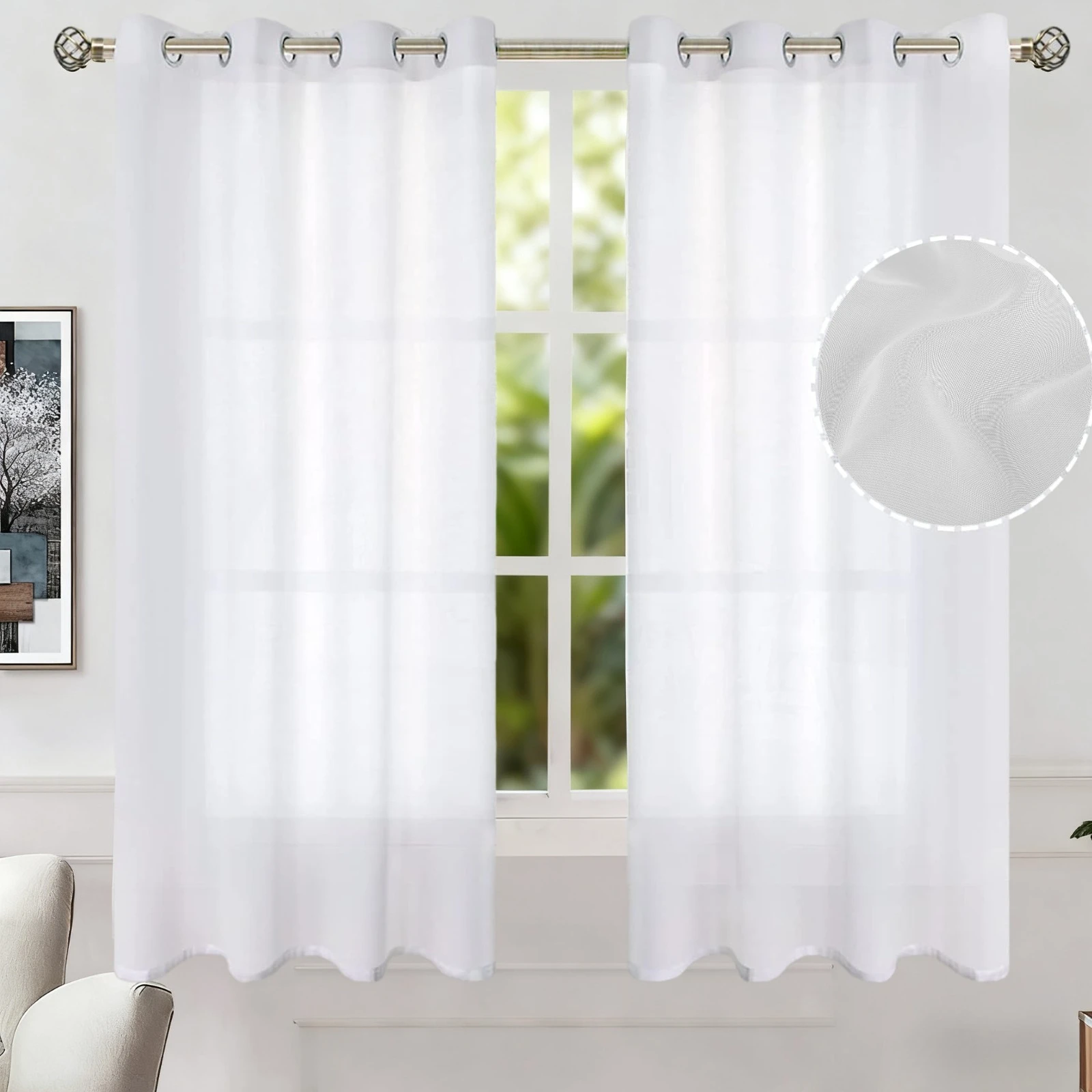 Weiße, durchsichtige Voile-Vorhänge, Paneele für Schlafzimmer, Lichtfilterung, halbtransparenter Sichtschutzvorhang, Öse, lässige Vorhänge, Fensterbehandlung